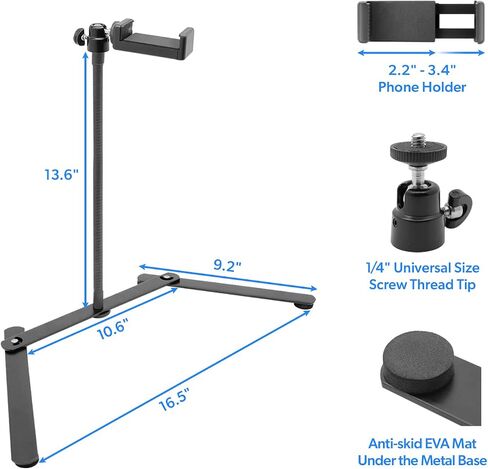 LimoStudio Table Top Smartphone, Cellphone Holder Stand, 17 inch Height & Adjustable, Mini Ball Head Angle Control, Stable Base with Efficient Space Use Between Legs, Multi Purpose Tabletop, AGG2934 in Saudi Arabia