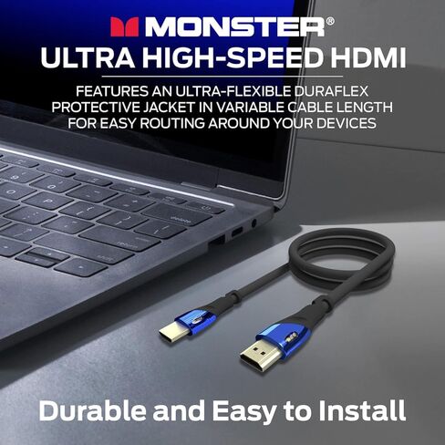 كابل Monster 8Ft فائق السرعة Cobalt 2.1 HDMI الإلكتروني - 48 جيجابت في الثانية مع eARC، 8K عند 60 هرتز للحصول على جودة صوت فيديو فائقة لأجهزة Playstation PS5 وXbox Series X وRoku وApple والتلفزيون الذكي in Kuwait