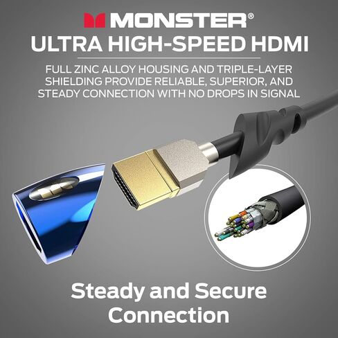 كابل Monster 8Ft فائق السرعة Cobalt 2.1 HDMI الإلكتروني - 48 جيجابت في الثانية مع eARC، 8K عند 60 هرتز للحصول على جودة صوت فيديو فائقة لأجهزة Playstation PS5 وXbox Series X وRoku وApple والتلفزيون الذكي in Kuwait
