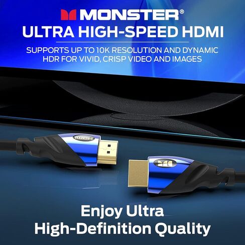 كابل Monster 8Ft فائق السرعة Cobalt 2.1 HDMI الإلكتروني - 48 جيجابت في الثانية مع eARC، 8K عند 60 هرتز للحصول على جودة صوت فيديو فائقة لأجهزة Playstation PS5 وXbox Series X وRoku وApple والتلفزيون الذكي in Kuwait