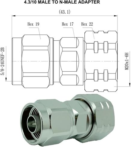 RFetomax 4.3/10 Mini DIN موصل ذكر التوصيل إلى N ذكر محول القابس 4.3-10 Mini DIN ذكر إلى N ذكر Aadptor (4.3/10 ذكر إلى N ذكر حزمة 2) in Kuwait