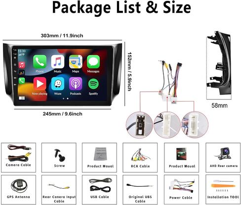 for Nissan Sentra 2013-2017 Radio with Wireless CarPlay Android Auto 2G+32G Android 11 Car Stereo10.1 Inch Touchscreen Bluetooth HiFi GPS Navigation FM Radio WiFi SWC+ AHD Backup Camera in Kuwait