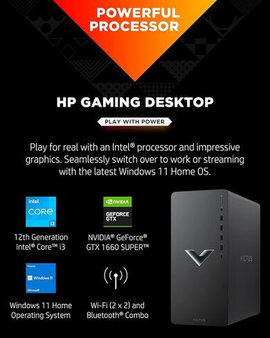 HP Victus 15L Gaming Desktop Bundle PC, NVIDIA GeForce RTX 1660 SUPER Graphics, 12th Generation Intel Core i3 Processor, 8 GB SDRAM, 256 GB SSD, Windows 11 Home OS, Wi-Fi & Bluetooth (TG02-0032, 2022) in Saudi Arabia