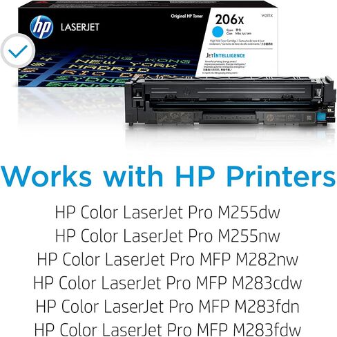 خرطوشة حبر أصلية HP 206X سماوي عالية الإنتاجية | تعمل مع HP Color LaserJet Pro M255، HP Color LaserJet Pro MFP M282، M283 Series | W2111X in Kuwait