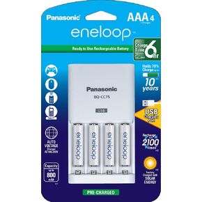 Eneloop Panasonic K-KJ55MCA4BA Advanced Individual Battery 3 Hour Quick Charger with 4 AA Rechargeable Batteries, White | 4 AA Rechargeable Batteries, 3 Hour Quick Charger in Saudi Arabia