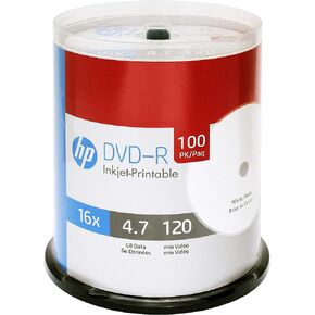 HP DVD-R 4.7GB 16X White Inkjet Printable 100 Pack in Spindle