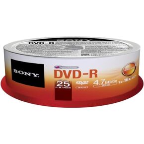 سوني 25DMR47SP 16x DVD-R 4.7GB وسائط دي في دي قابلة للتسجيل - 25 حزمة محور دوران