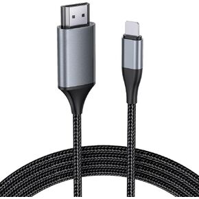 HDMI Cable for iPhone 6.6ft, Upgraded 1080P HDTV HDMI Cable Adapter Connector, Digital AV Video Sync Screen Compatible Converter for iPhone/i-Pad Devices(6.6ft, Grey)