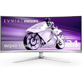 شاشة الألعاب المنحنية PHILIPS Evnia 34M2C8600 QD OLED مع دقة WQHD فائقة الدقة، 175 هرتز، AMD FreeSync Premium Pro، قاعدة توصيل USB-C، ارتفاع قابل للتعديل، استبدال مسبق لمدة 4 سنوات، مفتاح Xbox PS5 in Kuwait