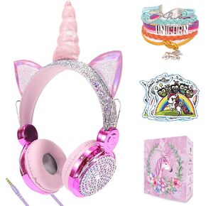 Kids Unicorns Headphones with Mic for School/Travel,95dB Volume Limited,Shareport,On/Over Ear Wired Headsets with Nylon Cable-Hot Pink in Saudi Arabia