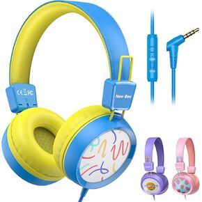 New bee Kids Headphones for School with Microphone KH20 HD Stereo Safe Volume Limited 85dB/94dB Foldable Lightweight On-Ear Headphone for boy Mac/Android/Kindle/Tablet/Pad(Royal Blue)