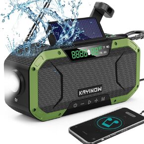 Emergency Weather Radio Hand Crank Solar Bluetooth Speaker,Portable AM FM NOAA Radio 5000mAh Battery Powered Waterproof Wind Up Storm Radio Flashlight Phone Charger,Reading Light,SOS for Survival