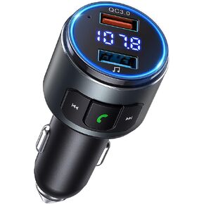 Virfine Bluetooth FM Transmitter Car, V5.0 Bluetooth Car Adapter, Bluetooth Radio Car, MP3 Player QC3.0 Quick Charge, Hands Free Calling, 2 Playing Modes, Blue led Display, Black, Medium (BH347) in Saudi Arabia