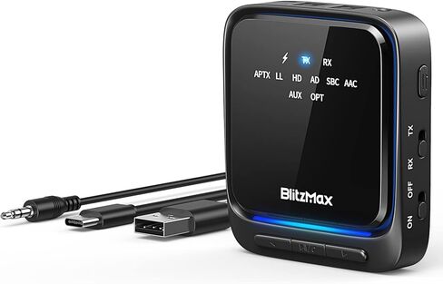 BlitzMax Bluetooth 5.2 Transmitter Receiver, 2-in-1 Bluetooth Adapter, Low Latency Bluetooth aptx Adaptive Audio Adapter with 3.5mm Cable, RCA, SPDIF, for TV/Speaker/Home Stereo/Laptop in Kuwait