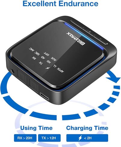 BlitzMax Bluetooth 5.2 Transmitter Receiver, 2-in-1 Bluetooth Adapter, Low Latency Bluetooth aptx Adaptive Audio Adapter with 3.5mm Cable, RCA, SPDIF, for TV/Speaker/Home Stereo/Laptop in Kuwait