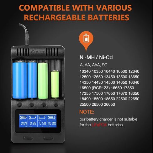 Zanflare C4 LCD Display Speedy Universal Smart Battery Charger,Battery Capacity Analyzer, for Rechargeable Batteries Ni-MH Ni-Cd A AA AAA SC, 18650 26650 26500 22650 18490 17670 17500(2 Pack) in Saudi Arabia
