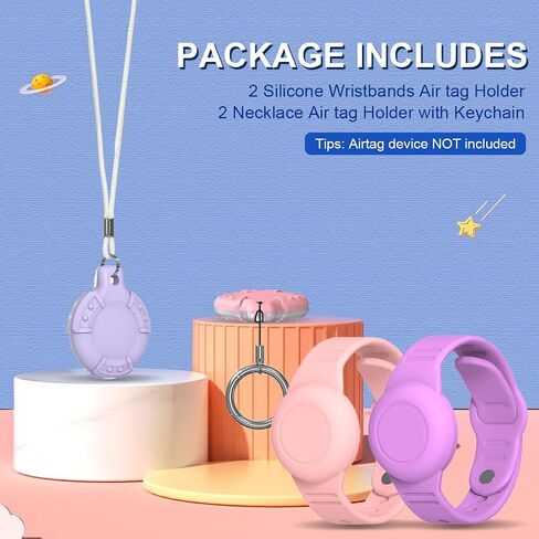 4 Pack for AirTag Bracelet & Air tag Necklace, Soft Silicone Wristband Air Tag Holder Hidden Waterproof Air Tags Accessories Compatible Lightweight, Adjustable (Pink+Purple) in Saudi Arabia