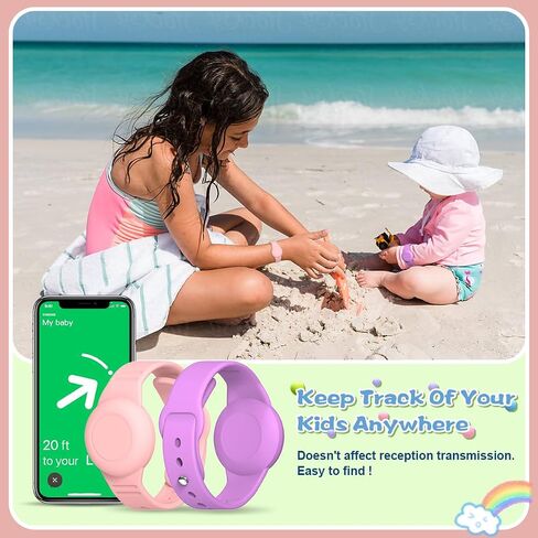 4 Pack for AirTag Bracelet & Air tag Necklace, Soft Silicone Wristband Air Tag Holder Hidden Waterproof Air Tags Accessories Compatible Lightweight, Adjustable (Pink+Purple) in Saudi Arabia