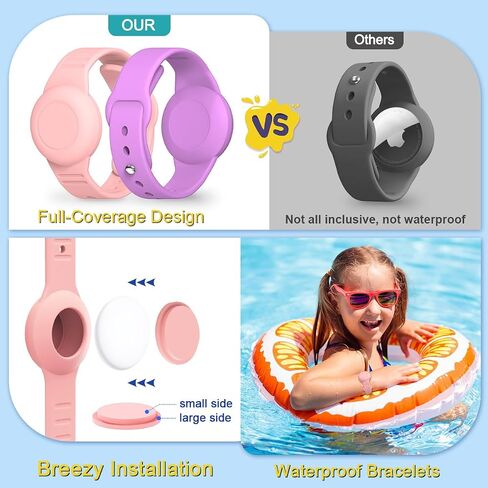 4 Pack for AirTag Bracelet & Air tag Necklace, Soft Silicone Wristband Air Tag Holder Hidden Waterproof Air Tags Accessories Compatible Lightweight, Adjustable (Pink+Purple) in Saudi Arabia