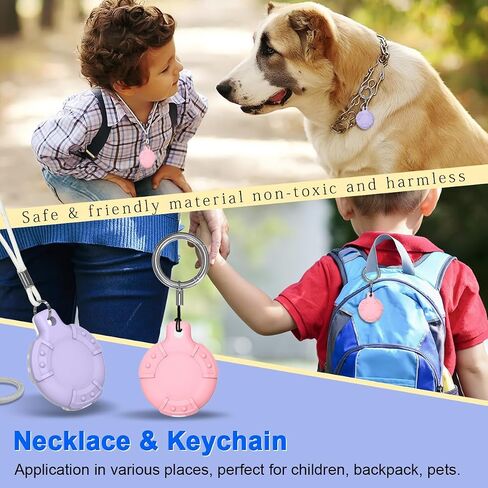 4 Pack for AirTag Bracelet & Air tag Necklace, Soft Silicone Wristband Air Tag Holder Hidden Waterproof Air Tags Accessories Compatible Lightweight, Adjustable (Pink+Purple) in Saudi Arabia