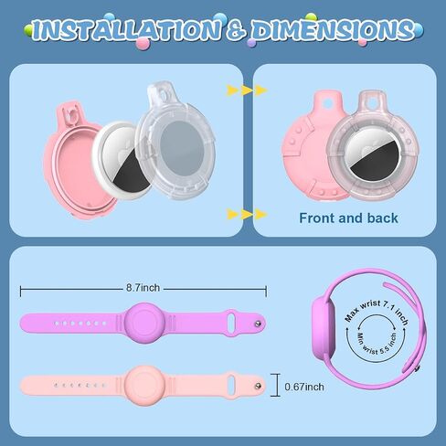 4 Pack for AirTag Bracelet & Air tag Necklace, Soft Silicone Wristband Air Tag Holder Hidden Waterproof Air Tags Accessories Compatible Lightweight, Adjustable (Pink+Purple) in Saudi Arabia