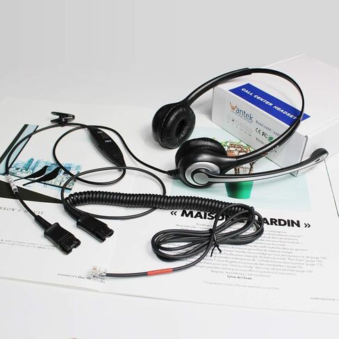 سماعة هاتف Wantek RJ9 مزدوجة مع ميكروفون لإلغاء الضوضاء، قطع اتصال سريع، تعمل مع هواتف Yealink T42G T46G T48G T21P T41P Avaya 1608 9608 9611G 9650 Grandstream Cisco Snom Panasonic KXT (602QY1) in Kuwait