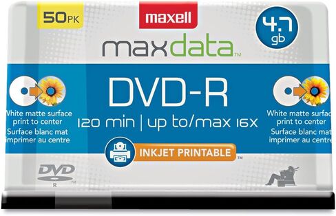 Maxell MAX638022 DVD Recordable Media, DVD-R, 16x, 4.70 GB, 50 Pack Spindle, Bulk White in Saudi Arabia