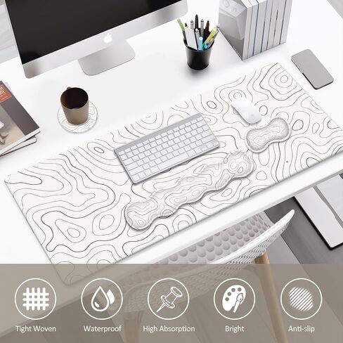 Desk Mat Gaming Mouse Pad, Cute Desk Matt Keyboard Wrist Rest for Desktop, Anti-Slip Big Mousepad Stitched Edges, XXL Large Mouse Pad with Wrist Support for Home Office Computer I Morandi Daisy in Kuwait