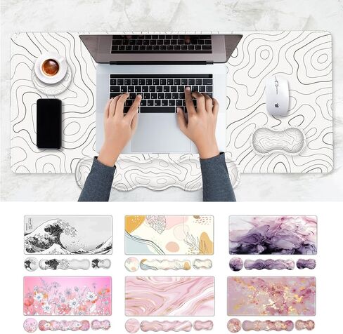 Desk Mat Gaming Mouse Pad, Cute Desk Matt Keyboard Wrist Rest for Desktop, Anti-Slip Big Mousepad Stitched Edges, XXL Large Mouse Pad with Wrist Support for Home Office Computer I Morandi Daisy in Kuwait
