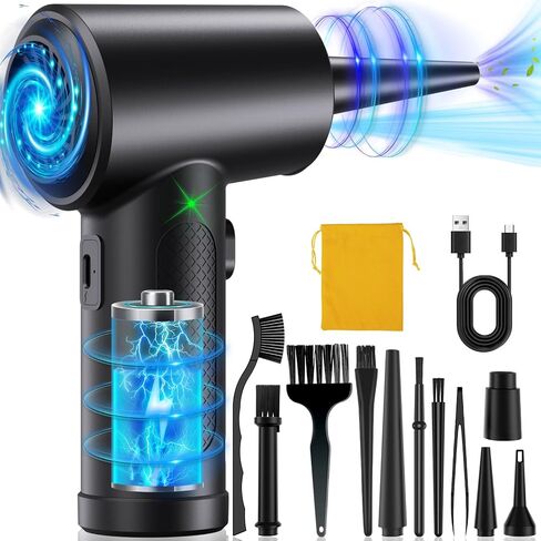 منفضة هواء مضغوطة كهربائية مع 3 تروس وإضاءة LED، لا يمكن استبدالها جيدًا ويمكن إعادة استخدامها، منفضة هواء لاسلكية 50000 دورة في الدقيقة، منفاخ غبار قابل لإعادة الشحن للكمبيوتر، منظف لوحة المفاتيح، 7600 مللي أمبير في الساعة in Kuwait