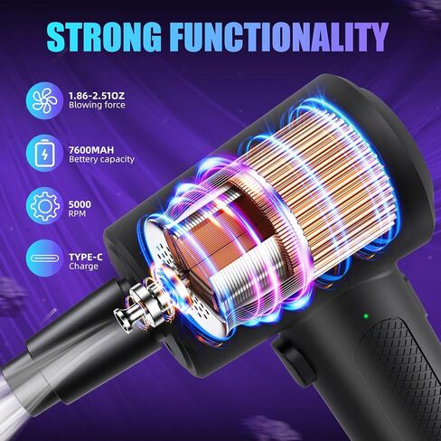 منفضة هواء مضغوطة كهربائية مع 3 تروس وإضاءة LED، لا يمكن استبدالها جيدًا ويمكن إعادة استخدامها، منفضة هواء لاسلكية 50000 دورة في الدقيقة، منفاخ غبار قابل لإعادة الشحن للكمبيوتر، منظف لوحة المفاتيح، 7600 مللي أمبير في الساعة in Kuwait