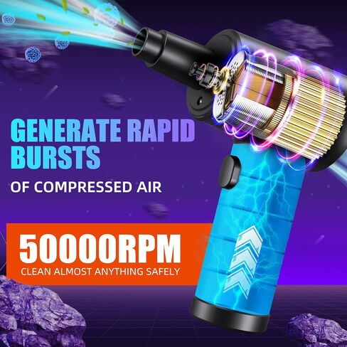 منفضة هواء مضغوطة كهربائية مع 3 تروس وإضاءة LED، لا يمكن استبدالها جيدًا ويمكن إعادة استخدامها، منفضة هواء لاسلكية 50000 دورة في الدقيقة، منفاخ غبار قابل لإعادة الشحن للكمبيوتر، منظف لوحة المفاتيح، 7600 مللي أمبير في الساعة in Kuwait