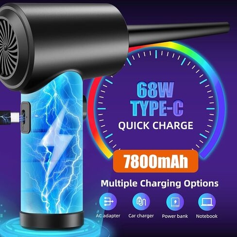 منفضة هواء مضغوطة كهربائية مع 3 تروس وإضاءة LED، لا يمكن استبدالها جيدًا ويمكن إعادة استخدامها، منفضة هواء لاسلكية 50000 دورة في الدقيقة، منفاخ غبار قابل لإعادة الشحن للكمبيوتر، منظف لوحة المفاتيح، 7600 مللي أمبير في الساعة in Kuwait