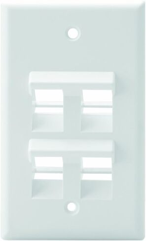 Leviton 41081-4WP Angled QuickPort Wallplate 4-Port, Single Gang, White in Saudi Arabia