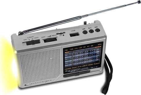 مكبر صوت محمول بتقنية راديو AM/FM/SW يعمل بالطاقة الشمسية، جهاز استماع قابل للشحن مع مخرج سماعة الرأس، شريط معصم لسهولة الحمل، تصميم متين، ضبط يدوي in Saudi Arabia