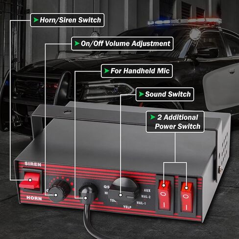 Police Siren 8 Tones Warning Emergency Siren PA System with Handheld Microphone 12V 200W for Police car,The Ambulance,Fire Truck,Engineering Vehicle in Kuwait