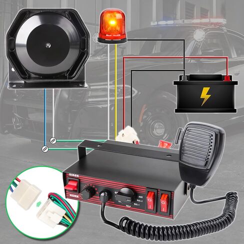 Police Siren 8 Tones Warning Emergency Siren PA System with Handheld Microphone 12V 200W for Police car,The Ambulance,Fire Truck,Engineering Vehicle in Kuwait