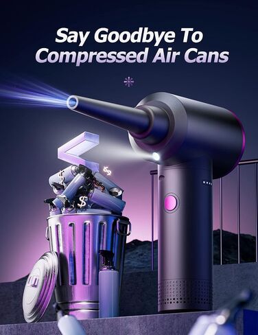 Compressed air Duster - 3 Gear Adjustable 100000RPM Electric air Duster with LED Light, Cordless air Blower for Computer Keyboard Car Cleaning Kit 9000mAh Rechargeable Dust Remover in Saudi Arabia