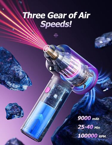 Compressed air Duster - 3 Gear Adjustable 100000RPM Electric air Duster with LED Light, Cordless air Blower for Computer Keyboard Car Cleaning Kit 9000mAh Rechargeable Dust Remover in Saudi Arabia