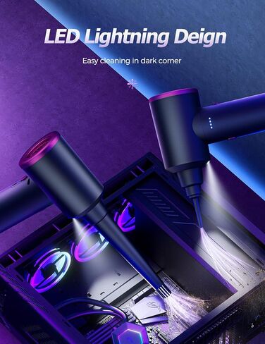 Compressed air Duster - 3 Gear Adjustable 100000RPM Electric air Duster with LED Light, Cordless air Blower for Computer Keyboard Car Cleaning Kit 9000mAh Rechargeable Dust Remover in Saudi Arabia