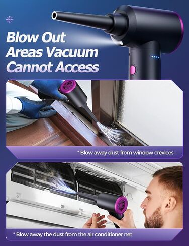 Compressed air Duster - 3 Gear Adjustable 100000RPM Electric air Duster with LED Light, Cordless air Blower for Computer Keyboard Car Cleaning Kit 9000mAh Rechargeable Dust Remover in Saudi Arabia