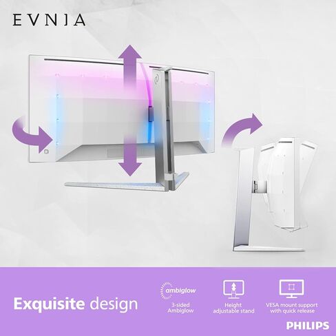 شاشة الألعاب المنحنية PHILIPS Evnia 34M2C8600 QD OLED مع دقة WQHD فائقة الدقة، 175 هرتز، AMD FreeSync Premium Pro، قاعدة توصيل USB-C، ارتفاع قابل للتعديل، استبدال مسبق لمدة 4 سنوات، مفتاح Xbox PS5 in Kuwait