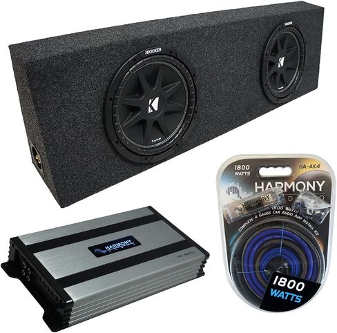Universal Regular Standard Cab Truck Kicker Bundle Comp C10 Dual 10" Sub Box Enclosure & Harmony HA-A800.1 Amp in Saudi Arabia