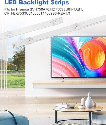 شرائط الإضاءة الخلفية LED ULXIOM SVH750A76 متوافقة مع Hisense HD750S3U81-TAB1 CRH-BX75S3U813030T14069B8-REV1.3، استبدل 75H6570G 75R6E3 75H6510G 75E3D 75A6G، 14 قطعة in Kuwait
