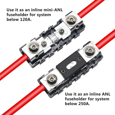 Recoil MFH12 2 Way Mini-ANL Fused Distribution Block Maximum Power Transfer | Solid Brass 1 X 0/2/4 Gauge In / 2 X 4/8 Gauge Out with 60A 80A 100A Fuses in Kuwait