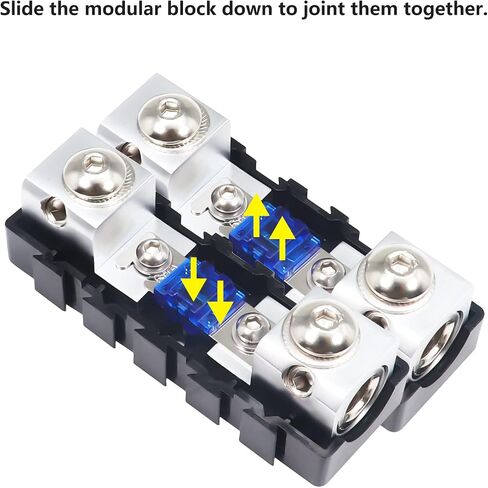 Recoil MFH12 2 Way Mini-ANL Fused Distribution Block Maximum Power Transfer | Solid Brass 1 X 0/2/4 Gauge In / 2 X 4/8 Gauge Out with 60A 80A 100A Fuses in Kuwait