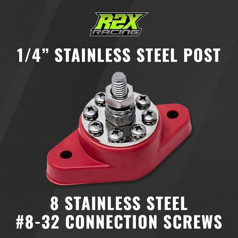 كتلة تقاطع توزيع الطاقة - 8 محطات توصيل 12 فولت مع التمهيد العازل وقرص الحماية - صنع في الولايات المتحدة الأمريكية (أسود، 1/4 بوصة) in Kuwait