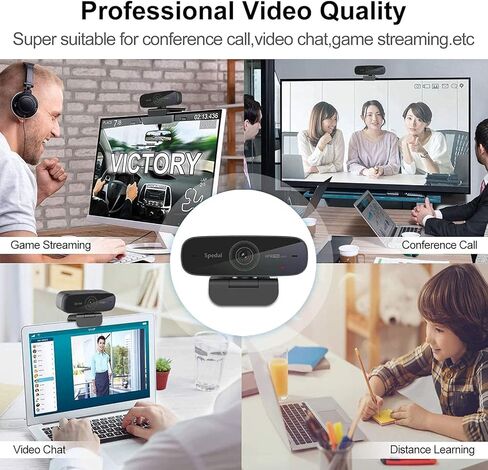 كاميرا ويب Spedal 1080P 60 إطارًا في الثانية مع ميكروفون مزدوج، تركيز تلقائي، برنامج متضمن، كاميرا ويب فائقة الدقة، كاميرا كمبيوتر USB للألعاب/التدريس عبر الإنترنت/مكالمات الفيديو/التكبير/التصغير/سكايب in Kuwait