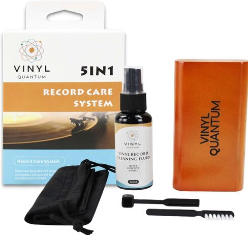 Vinyl Quantum - مجموعة تنظيف أسطوانات الفينيل - كاملة 5 في 1 - تتضمن فرشاة تسجيل مخملية فائقة النعومة، وفرشاة تنظيف صغيرة، وسائل تنظيف مقاس XL، وفرشاة قلم in Saudi Arabia