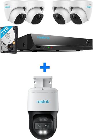 REOLINK 4K PoE Security Camera System, 4pcs Person/Vehicle Detection IP Cameras, 8CH NVR with 2TB HDD, RLK8-800D4 PoE Kit Bundle with PTZ SecurityOutdoor 360 Camera Trackmix PoE in Saudi Arabia